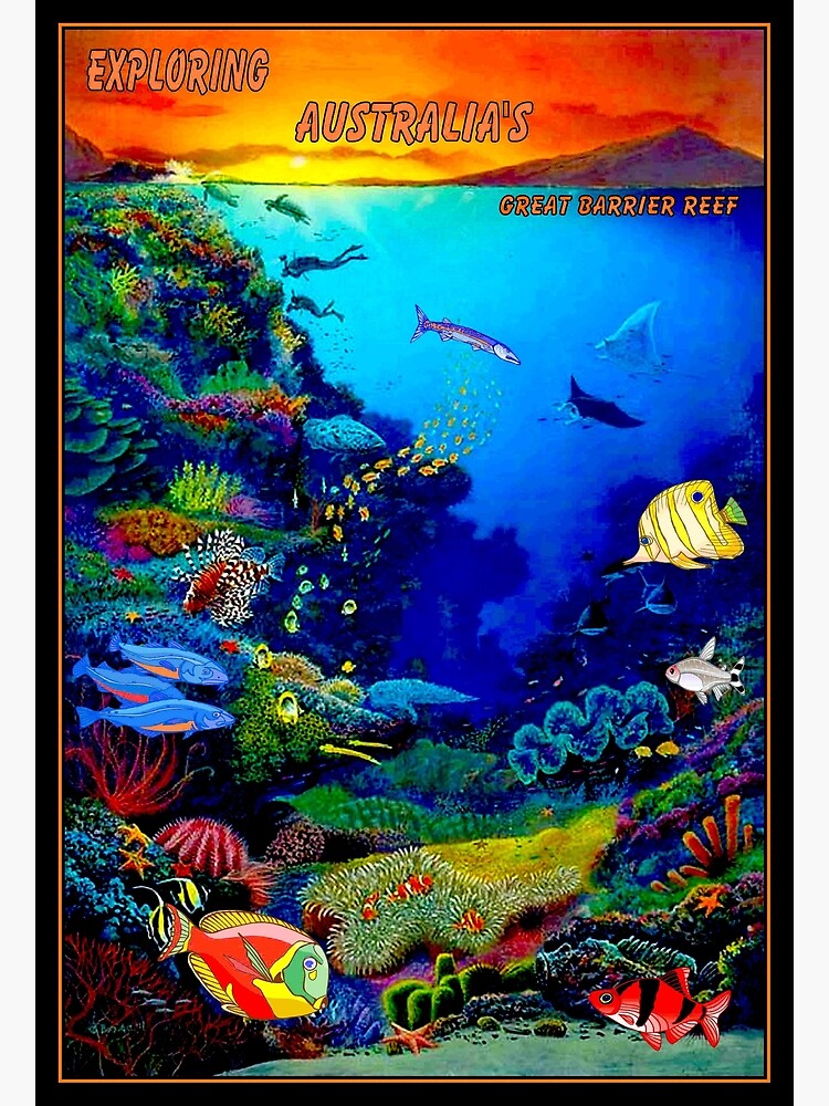 Laminated Australia Tourism Queensland Great Barrier Reef Angel Fish  Vintage Travel Poster Dry Erase Sign 24x36 - Poster Foundry