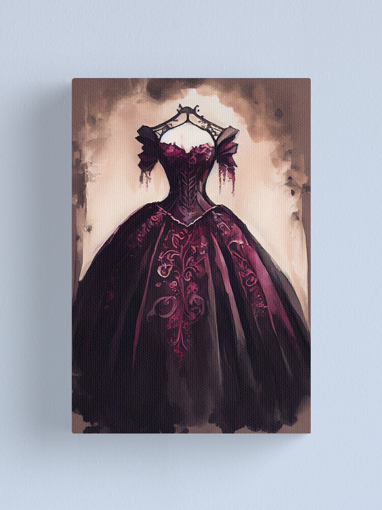 Gothic Wedding Dress Watercolor Bridal Gown Black and Magenta" Canvas Print  for Sale by CGSGraphics | Redbubble