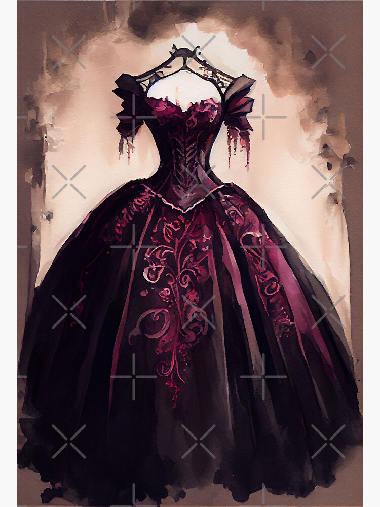 Gothic Wedding Dress Watercolor Bridal Gown Black and Magenta Sticker for  Sale by CGSGraphics
