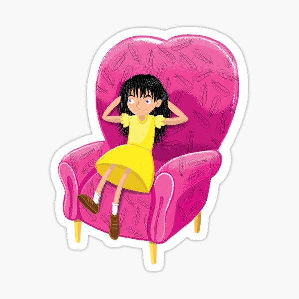 "Girl in Yellow in a pink chair" Sticker for Sale by jasmineberry