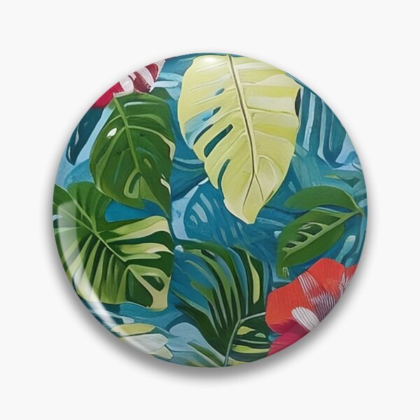 Item preview, Van Gogh Inspired Monstera and Red Flower on Blue Green Background Pattern designed and sold by sunflowerlight.