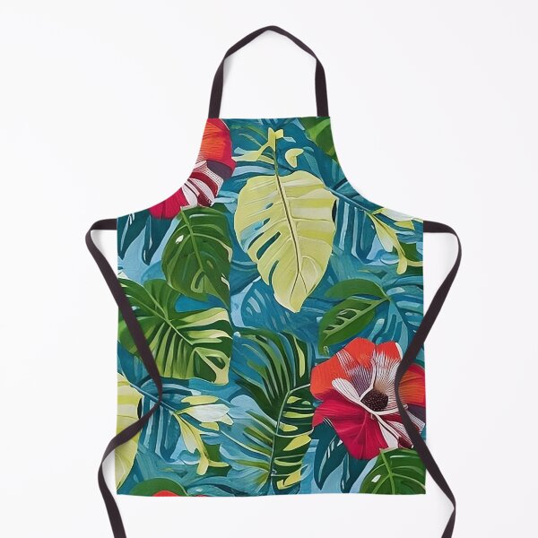 Item preview, Van Gogh Inspired Monstera and Red Flower on Blue Green Background Pattern designed and sold by sunflowerlight.
