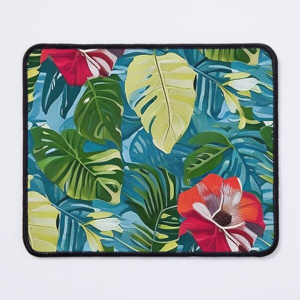 Item preview, Van Gogh Inspired Monstera and Red Flower on Blue Green Background Pattern designed and sold by sunflowerlight.