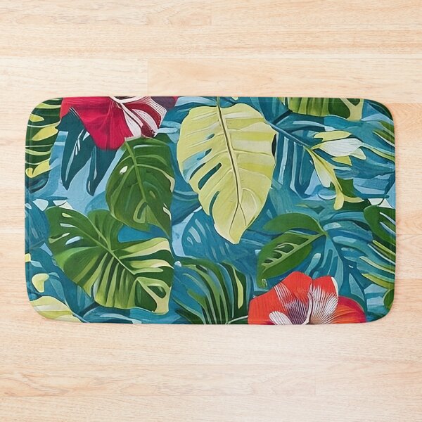 Item preview, Van Gogh Inspired Monstera and Red Flower on Blue Green Background Pattern designed and sold by sunflowerlight.