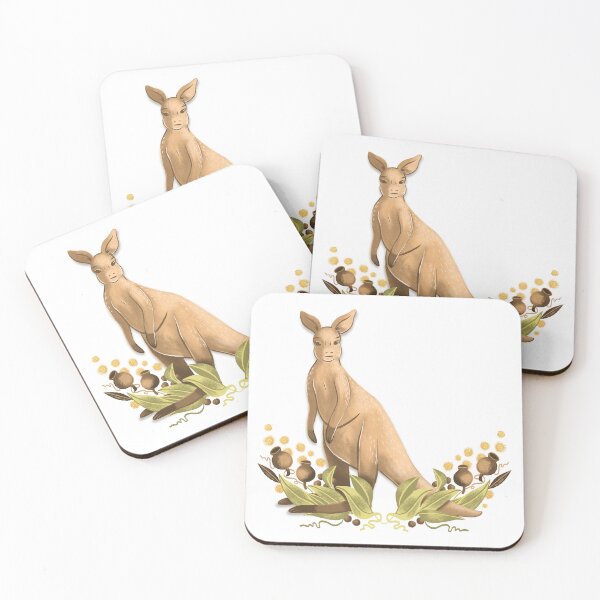 Item preview, Kangaroo with Wattle flowers and Gum Nuts designed and sold by jasmineberry.
