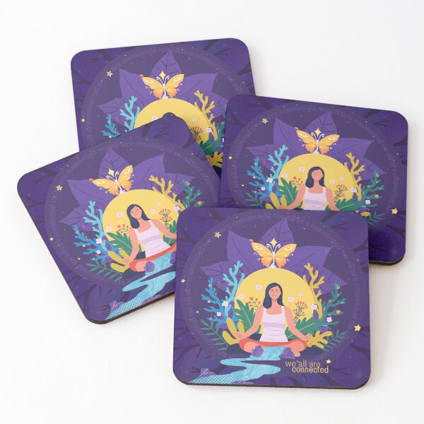 Item preview, we all are connected, colorful poster, meditating women, butterflies, plants & roots, gift card, artboard print, Hardcover Journals, Canvas Print, Poster, Framed Art Print, Photographic, Metal Print, designed and sold by SpiralStairShop.
