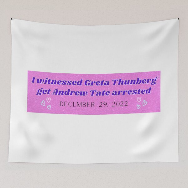 Item preview, I Witnessed Greta Thunberg Get Andrew Tate Arrested Pink Bumper Sticker designed and sold by hyperfocusrach.