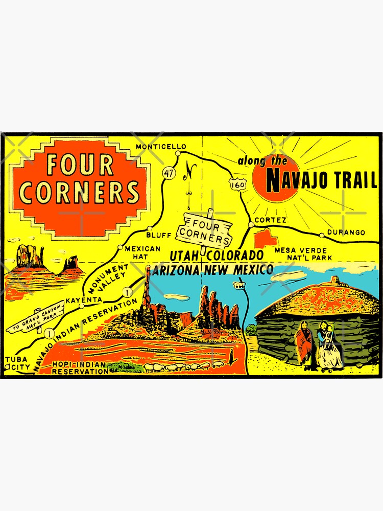 Four Corners Monument Vintage Travel Decal Sticker For Sale By