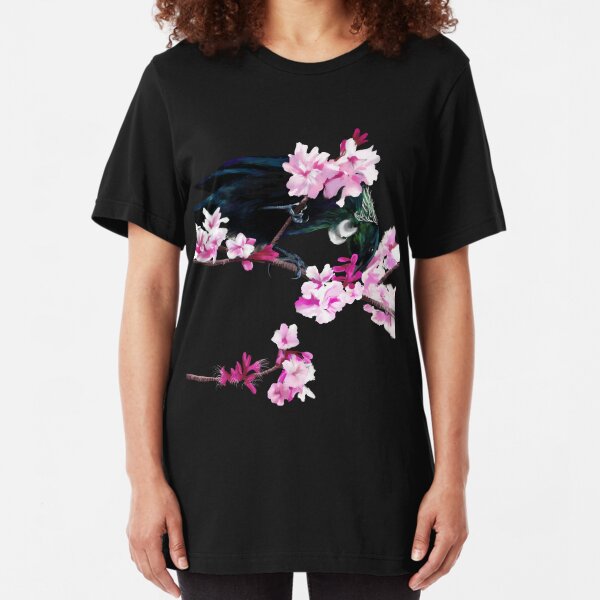 Tui Feeding on Cherry Blossoms Slim Fit T-Shirt