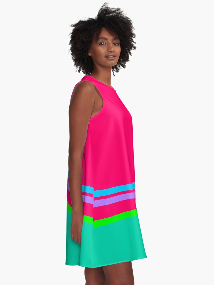 Thumbnail 2 of 4, A-Line Dress, pink and turquesa designed and sold by hamtz.