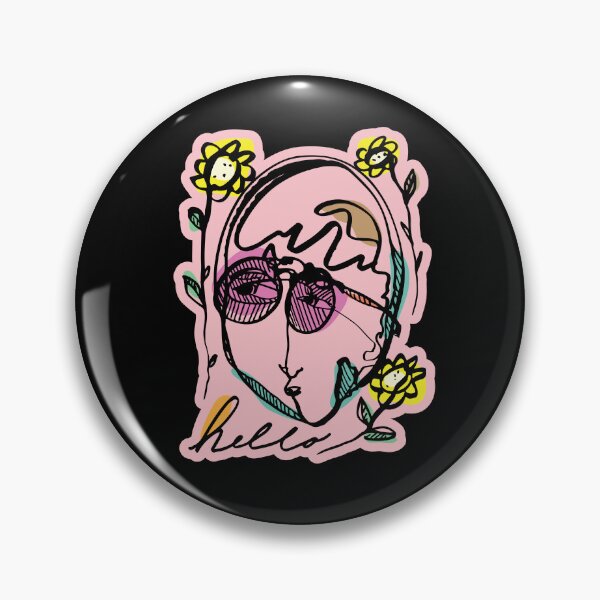 Item preview, Hello Darlin Abstract Face with Glasses and Flowers Line Art Pink Rainbow Design designed and sold by SleepingInCo.