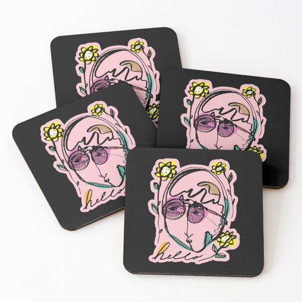 Item preview, Hello Darlin Abstract Face with Glasses and Flowers Line Art Pink Rainbow Design designed and sold by SleepingInCo.