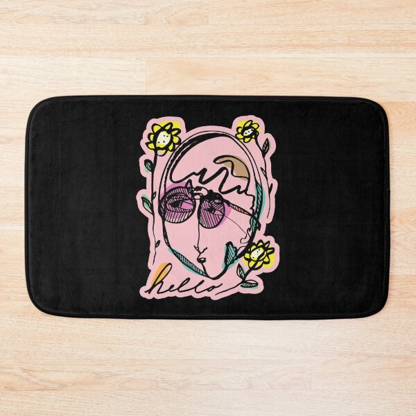 Item preview, Hello Darlin Abstract Face with Glasses and Flowers Line Art Pink Rainbow Design designed and sold by SleepingInCo.