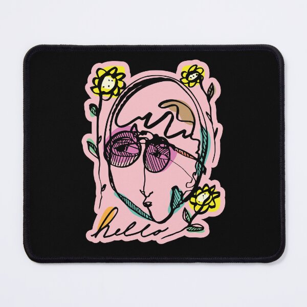 Item preview, Hello Darlin Abstract Face with Glasses and Flowers Line Art Pink Rainbow Design designed and sold by SleepingInCo.