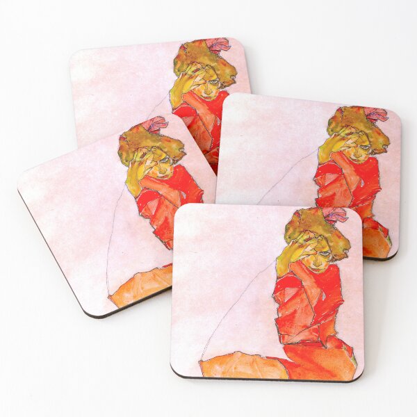 Item preview, Kneeling Female in Orange-Red Dress - Egon Schiele designed and sold by SimpleJoyStyle.