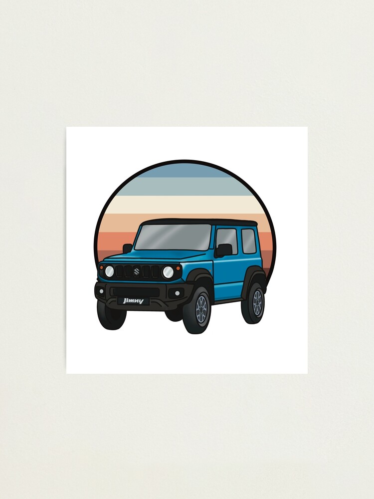 "Suzuki Jimny (Brisk Blue) Retro Pastel Stripes " Photographic Print