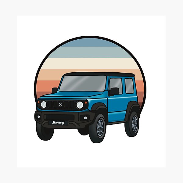 "Suzuki Jimny (Brisk Blue) Retro Pastel Stripes " Photographic Print
