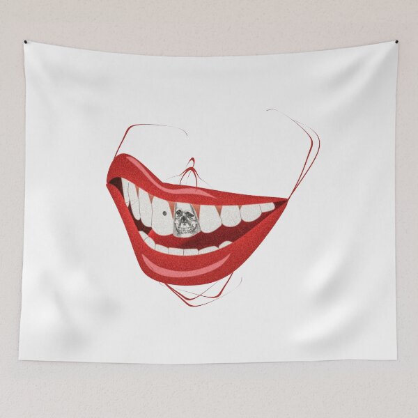 Item preview, Smiling red lips with skull designed and sold by metropol.