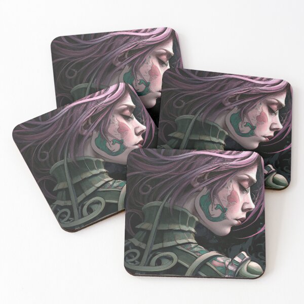 Item preview, Girl in Black Armor with Pink Hair, Surrounded by Evil Swirls designed and sold by oanaunciuleanu.