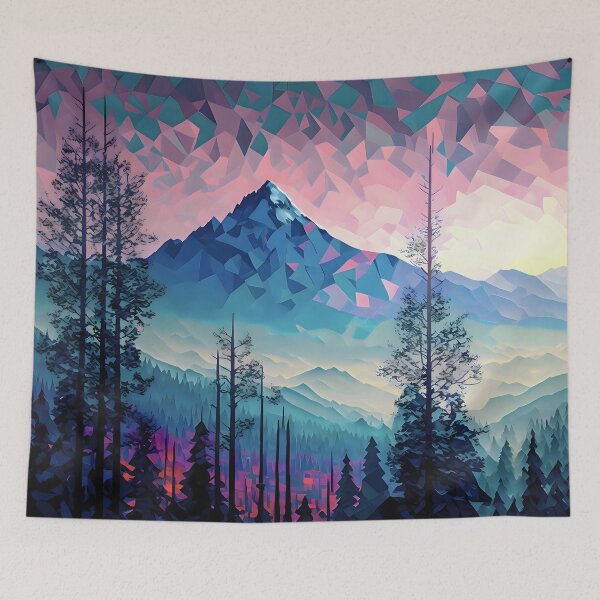 Item preview, Abstract Snowy Mountain | Mountain and Trees Abstract Geometric Art designed and sold by CosmicLoots.