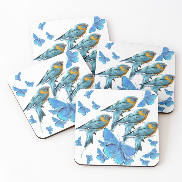 Item preview, TROPICAL BIRDS BLUE BUTTERFLIES BLUE ART designed and sold by sharlesart.