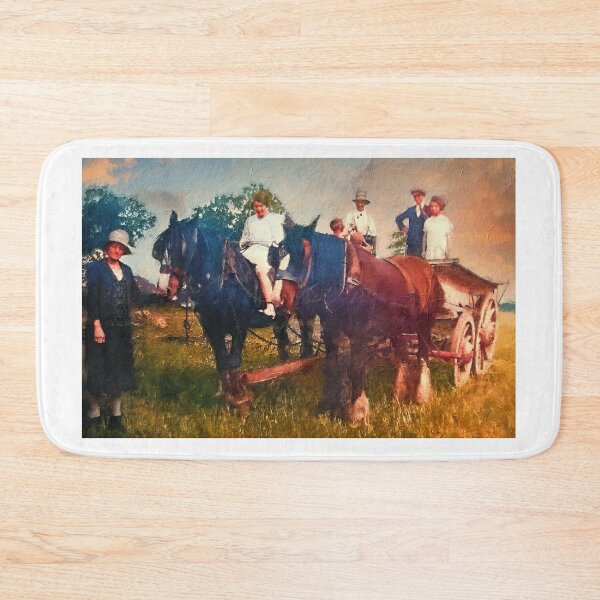 Item preview, People with shire horses and a wagon, 100 years ago – digital painting designed and sold by NickoPrints.