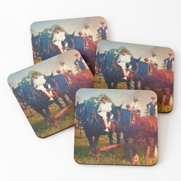 Item preview, People with shire horses and a wagon, 100 years ago – digital painting designed and sold by NickoPrints.
