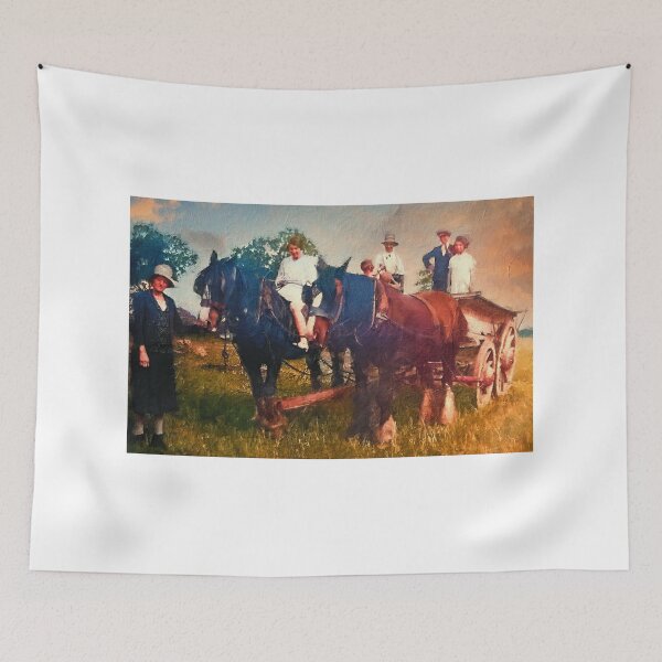 Item preview, People with shire horses and a wagon, 100 years ago – digital painting designed and sold by NickoPrints.