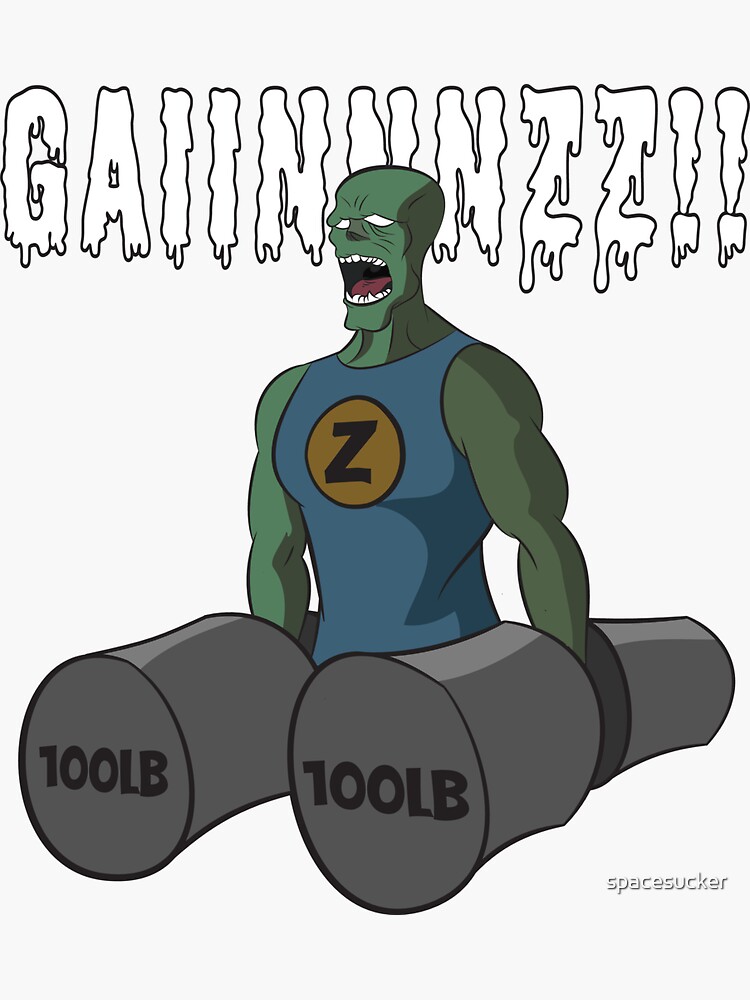 "Gains! Funny Bodybuilding Workout Zombie Gym Tshirt" Sticker for