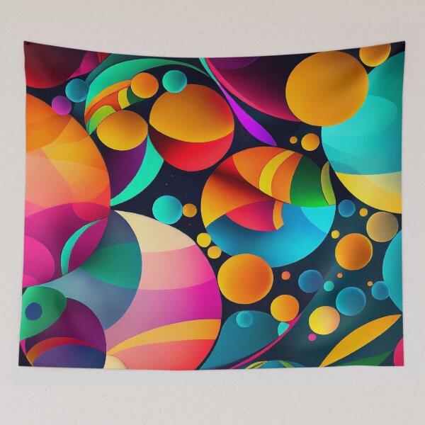 Item preview, "Ainsley" - Balls Circle Sphere Abstract Pattern in Black, Red, Green, Blue, Purple, Pink, Cyan, Magenta, Orange, Black, Grey designed and sold by HiArtify ❤️.