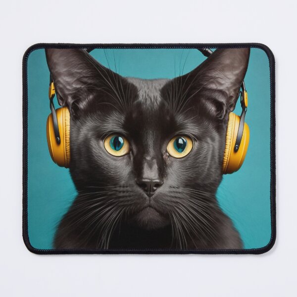 Item preview, Black cat with headphones designed and sold by jordygraph.