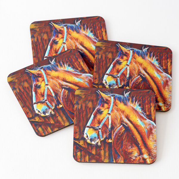 Item preview, Shire horse in stable – blue orange and brown digital painting designed and sold by NickoPrints.