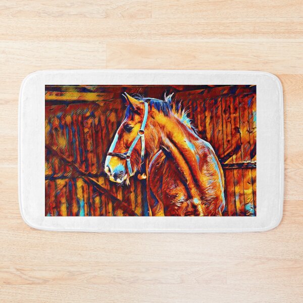 Item preview, Shire horse in stable – blue orange and brown digital painting designed and sold by NickoPrints.