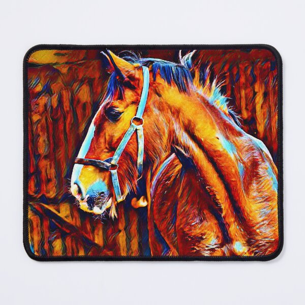 Item preview, Shire horse in stable – blue orange and brown digital painting designed and sold by NickoPrints.