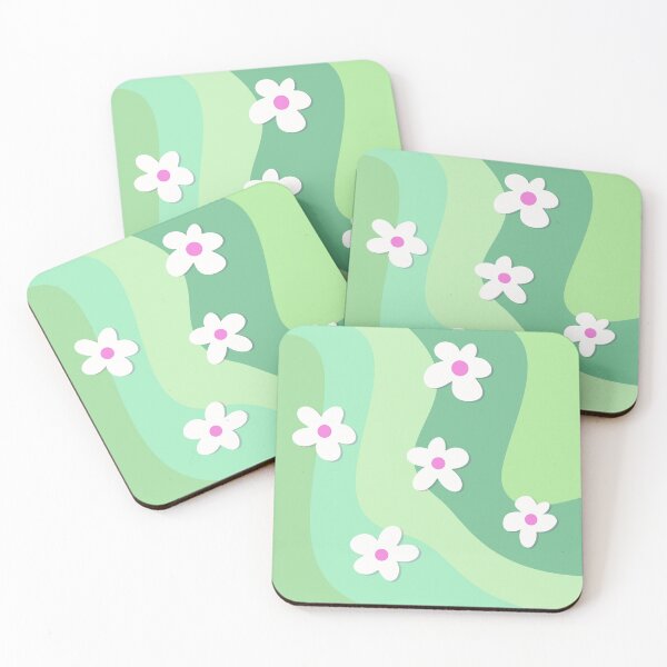 Item preview, Green Waves with Pink Flowers - Y2K Pattern designed and sold by Picket Club.