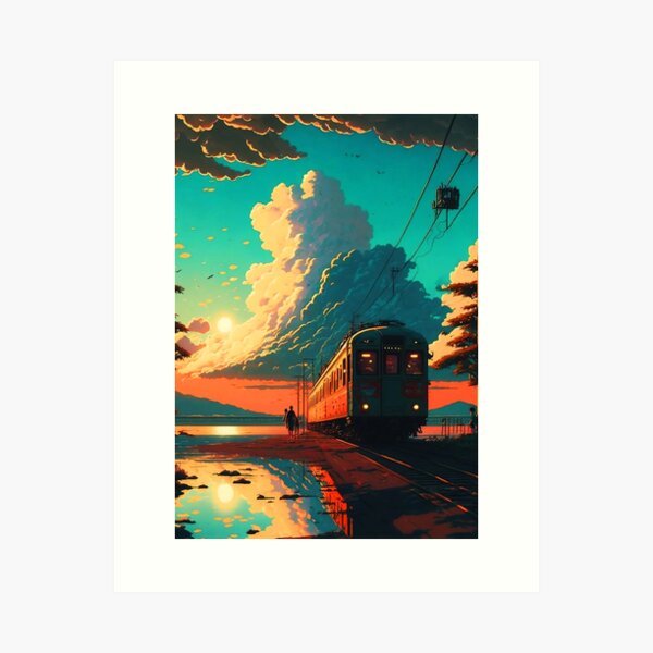 Aperçu de l'œuvre Vieux train japonais de style anime rétro créée et vendue par KaPrints.
