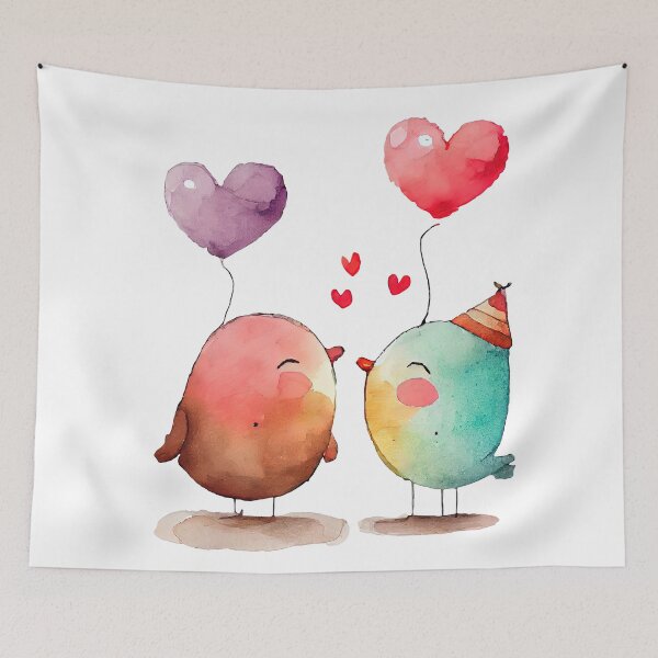 Item preview, Love Birds with Heart Balloons Watercolor Design designed and sold by Fitbys.