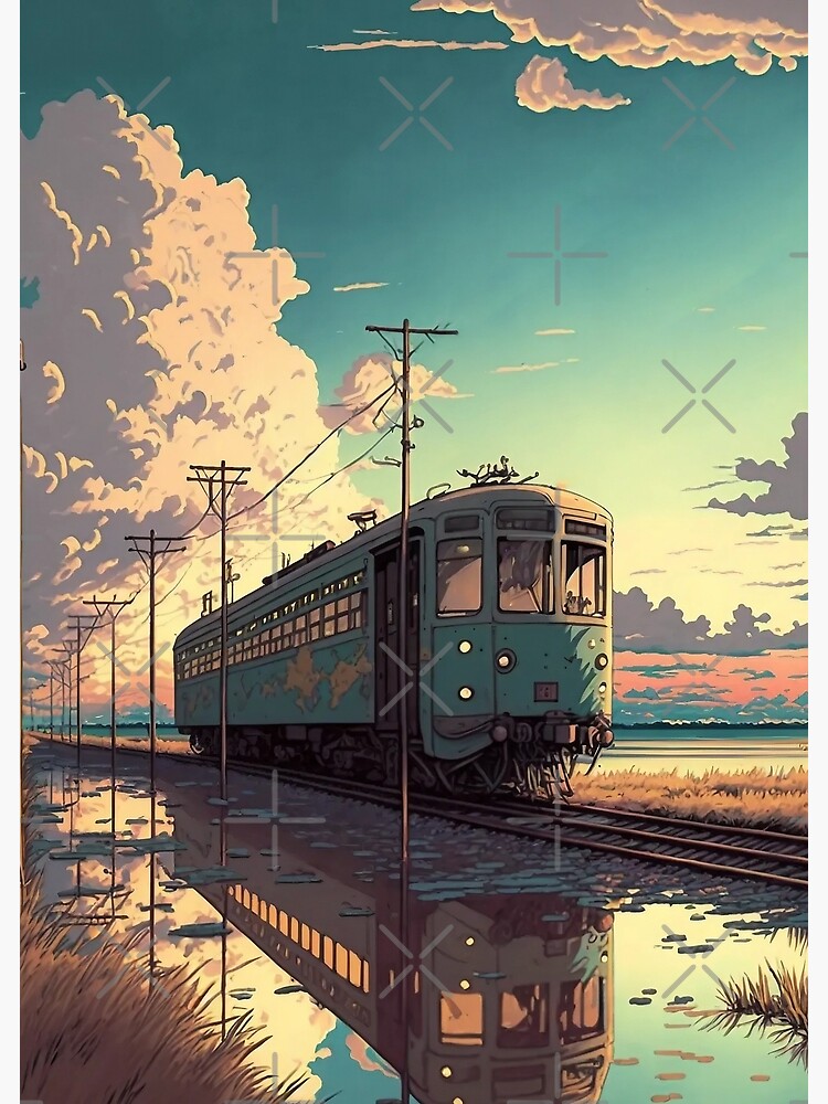 Anime train on tracks through body of water, image by Makoto Shinkai,  pixiv, concept art, lofi art style - SeaArt AI