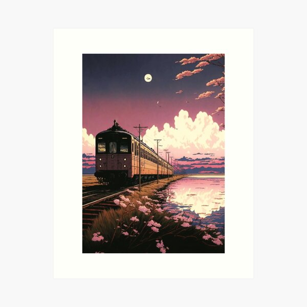 Aperçu de l'œuvre Vieux train japonais de style anime rétro créée et vendue par KaPrints.
