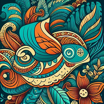 Imagen de la obra Vivid Cute Intense Pacific Islander Pattern Digital Painting de CodeAndColors