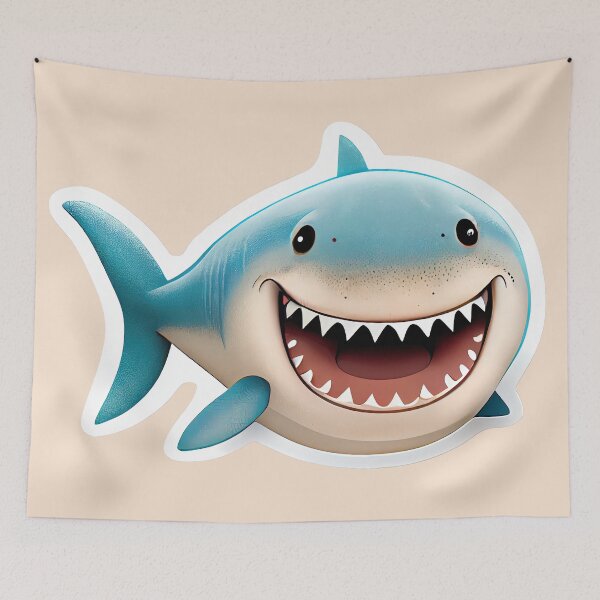 Item preview, Smiling White Shark Cartoon Art Sticker designed and sold by Fitbys.