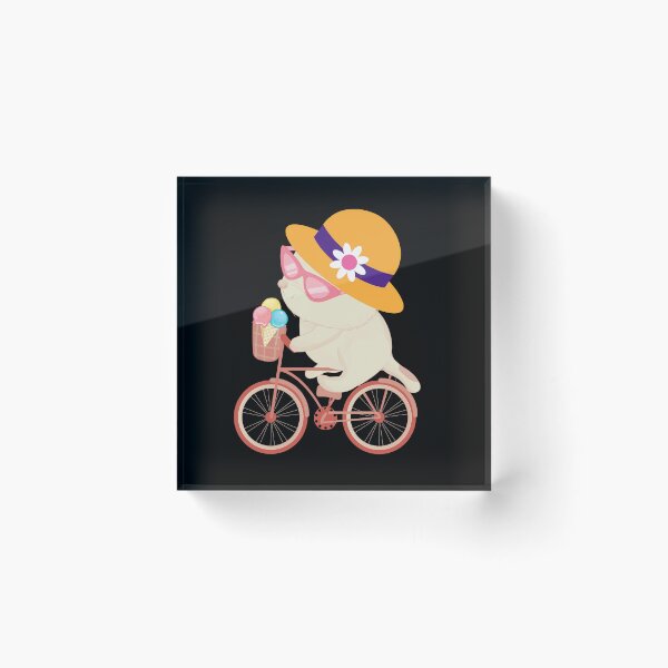 Item preview, Cute Beige Japanese Anime Kawaii Cat Wearing a Hat and Sunglasses Riding a Bike with Ice cream designed and sold by FunnyCatsFam.