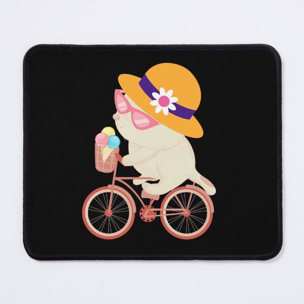 Item preview, Cute Beige Japanese Anime Kawaii Cat Wearing a Hat and Sunglasses Riding a Bike with Ice cream designed and sold by FunnyCatsFam.