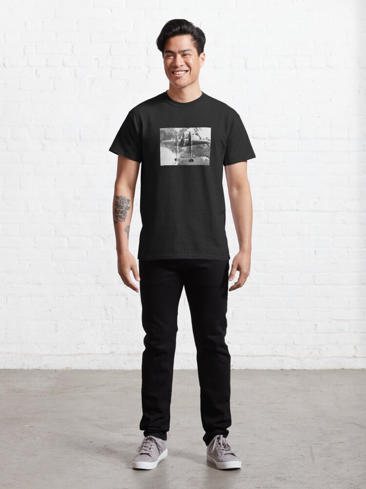 Thumbnail 3 of 7, Classic T-Shirt, WWII, Aerial Photo Reconnaissance, P-38 Lightning. designed and sold by UltraQuirky.
