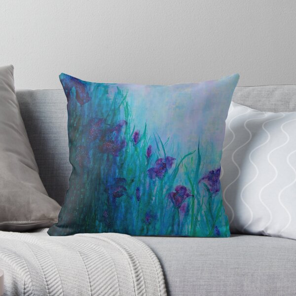 Iris on riverbank Throw Pillow