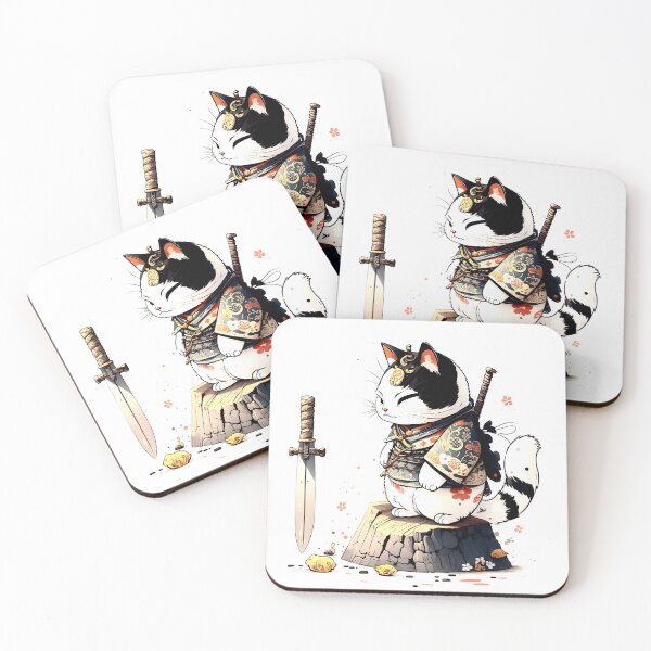 Item preview, Cute maneki neko cat samurai designed and sold by Christolamber.