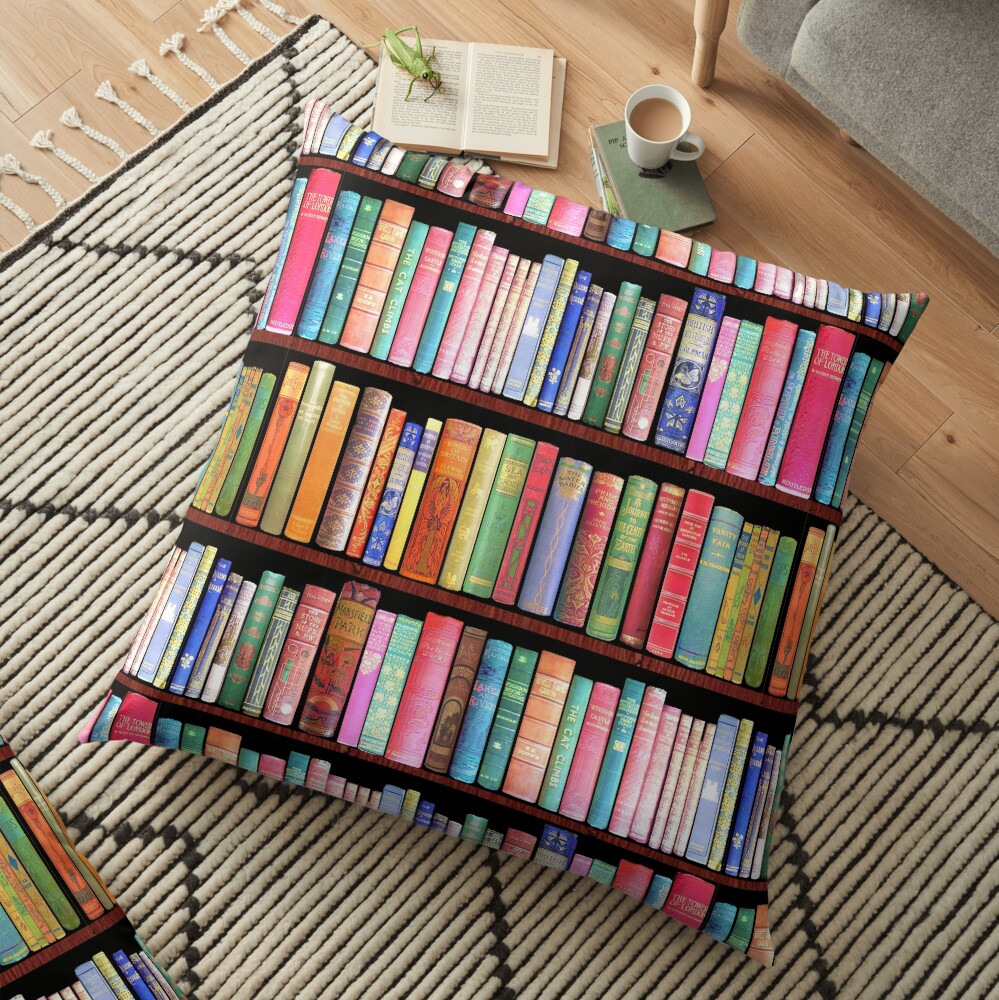 Bookworm Antique book library, vintage book shelf Floor Pillow