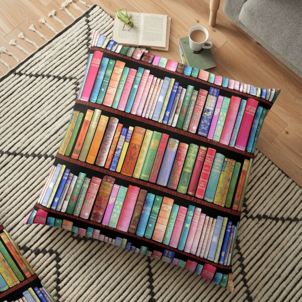 Bookworm Antique book library, vintage book shelf Floor Pillow