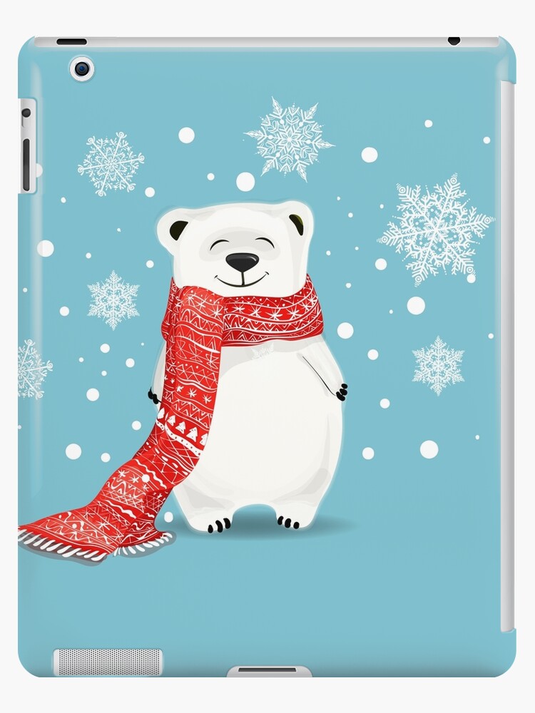 Funda y vinilo para iPad «Dibujos animados lindo oso polar en azul con  bufanda roja. Tema de Navidad-nuevo-rasgado. Ilustración del vector. Para  el diseño de la tarjeta de la Feliz Navidad en