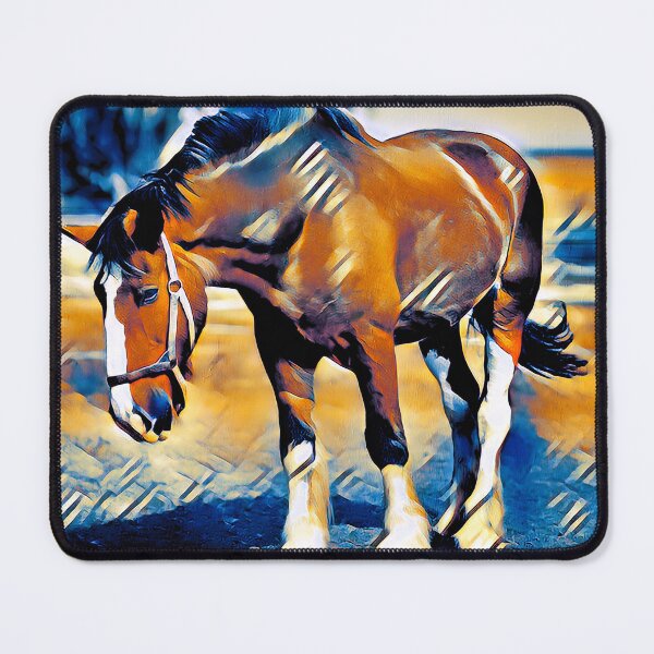 Item preview, Brown shire horse outside – digital painting with dark blue and light brown color palette designed and sold by NickoPrints.